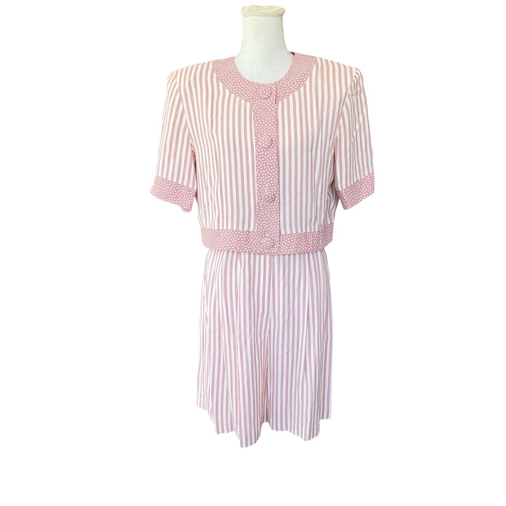 Vintage‎ BGB Ltd Pink White Striped Polka Dot Shorts Jacket Set Made in USA 10